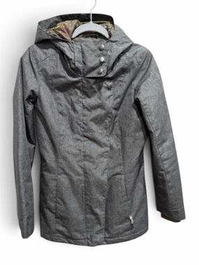 Firefly Sz S Gray Hooded Snow Jacket Snap Front Pink Print Lining